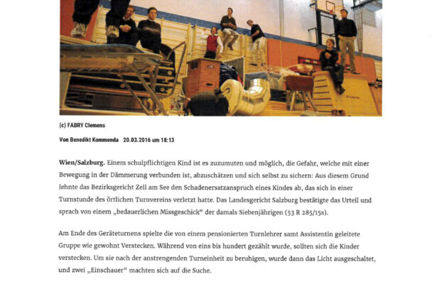 Die Presse“ 21.03.2016 „Kein Schadenersatz für abgebrochene Zähne in Turnstunde