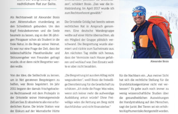 Bergrettungs- Fördererheft 2018 „Vorgestellt Rechtsanwalt Alexander Bosio, Rechtsreferent“