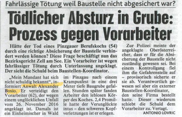 Kronen Zeitung 28.04.2017 „Tödlicher Absturz in Grube: Prozess gegen Vorarbeiter“