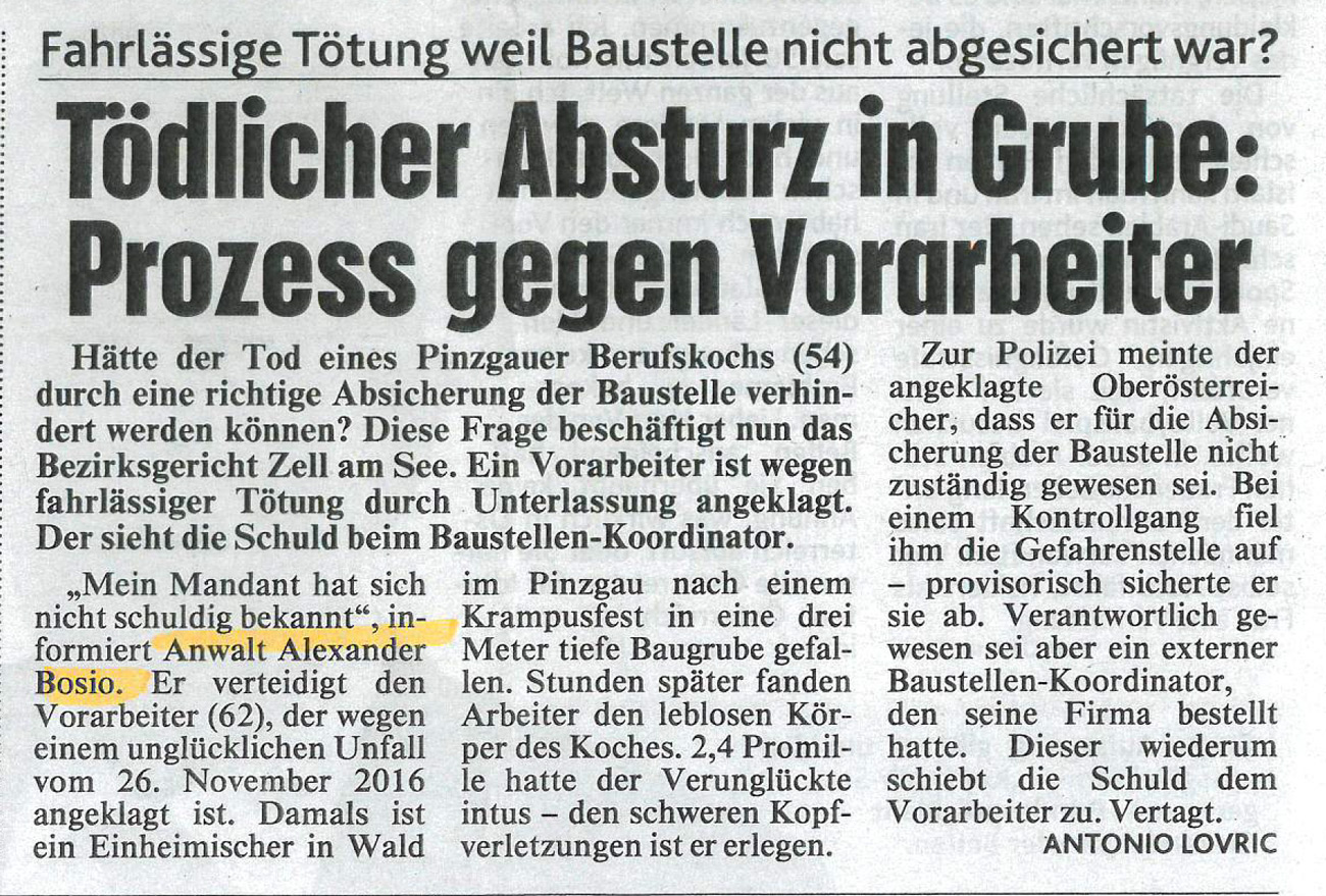 Kronen Zeitung 28.04.2017 „Tödlicher Absturz in Grube: Prozess gegen Vorarbeiter“