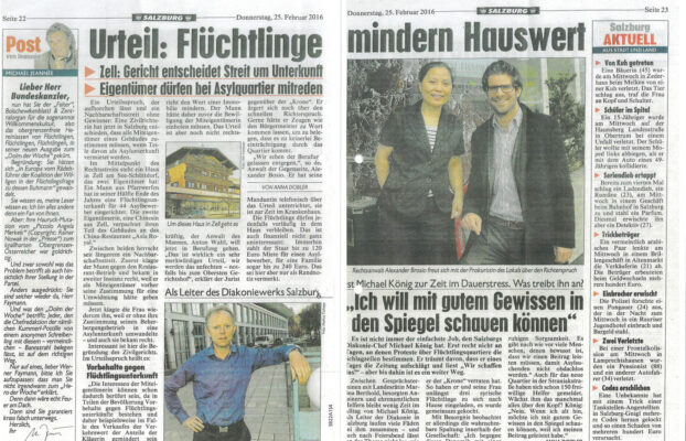 Kronen Zeitung 25.02.2016 „Urteil: Flüchtlinge mindern Hauswert“